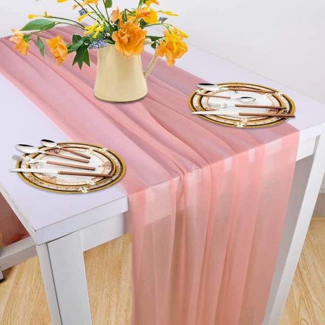 Modern Table Runner 70x300cm Chiffon Boho Style Table Runner Table Decoration for Living Room Table Wedding Birthday Party (Flesh Pink)