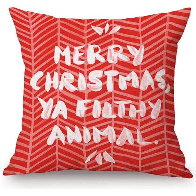 Merry Christmas Ya Filthy Animal Funny Quotes Cotton Linen Throw Pillow Case Cushion Cover Square Red Home Decorative 18x18