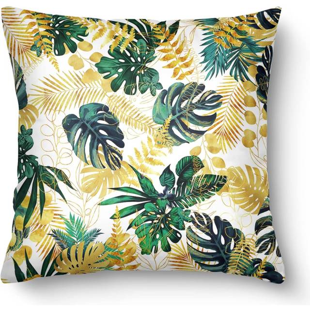 Design Decorative Cushion Cover Green Golden Leaves Decorative Cushion Cover for Sofa Bedroom Couch 45 x 45 cm