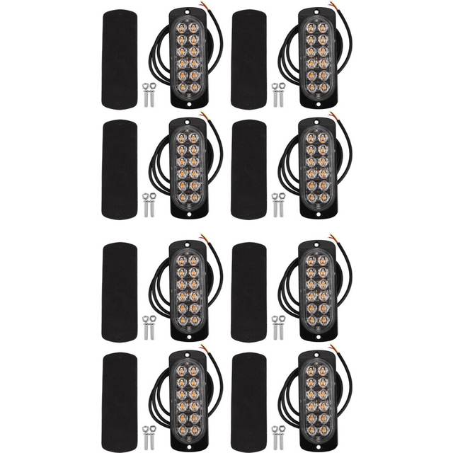 8 Pcs 12-LED Flash Flashing Recovery Strobe Car Emergency Signal LED Orange Grill Breakdown Light Fog Light Beacon