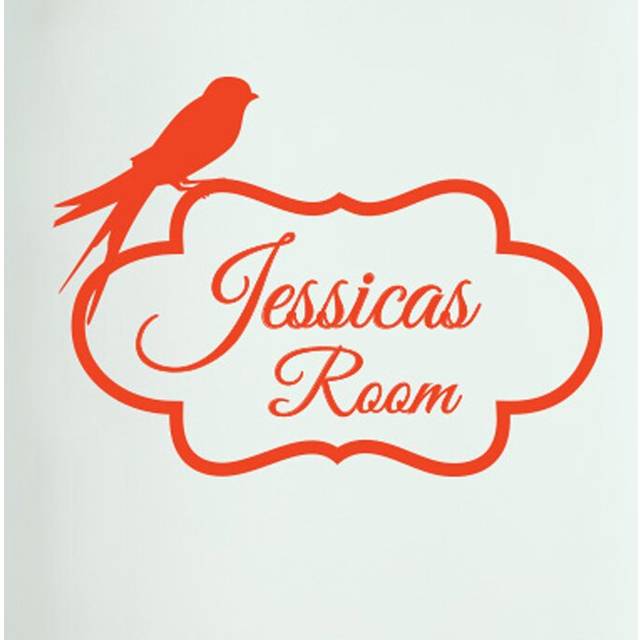 Personalized Bird Perching on Frame Door Room Wall Sticker - Orange (29cm H X 40cm W)