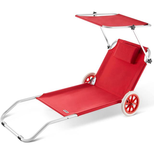 Sun Lounger Beach Aluminium Camping Recliner Patio Balcony Deck Chair Sun Shade Red