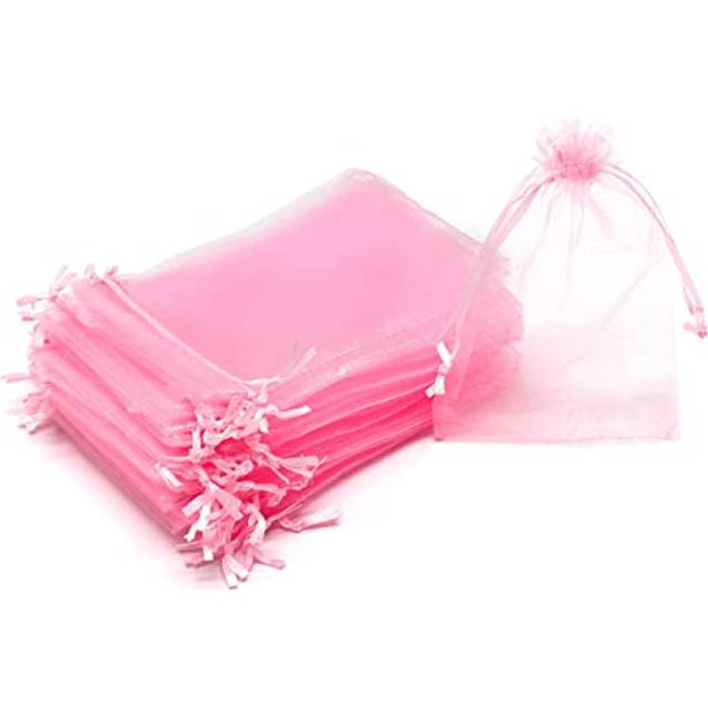 Bezall 100Pcs Organza Bags with Drawstring 3.5x4.5 inch  Pink Baby Shower Favor Bags for Girls  Mesh Jewelry Gift Pouches Wedding Party Candy Bags