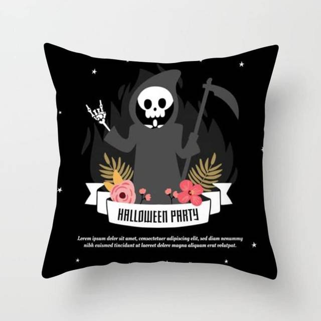 Halloween Cushion Covers,Black Ghost Skull Head Cushion Covers, Pumpkin Linen Cushion Cover, Throw Pillow Cases Sofa Halloween Decorations 45*45 #16