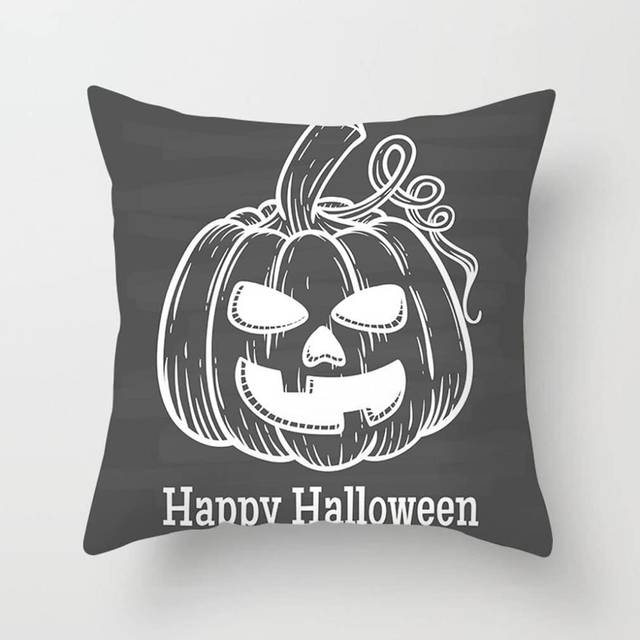 Halloween Cushion Covers,Black Ghost Skull Head Cushion Covers, Pumpkin Linen Cushion Cover, Throw Pillow Cases Sofa Halloween Decorations 45*45 #21