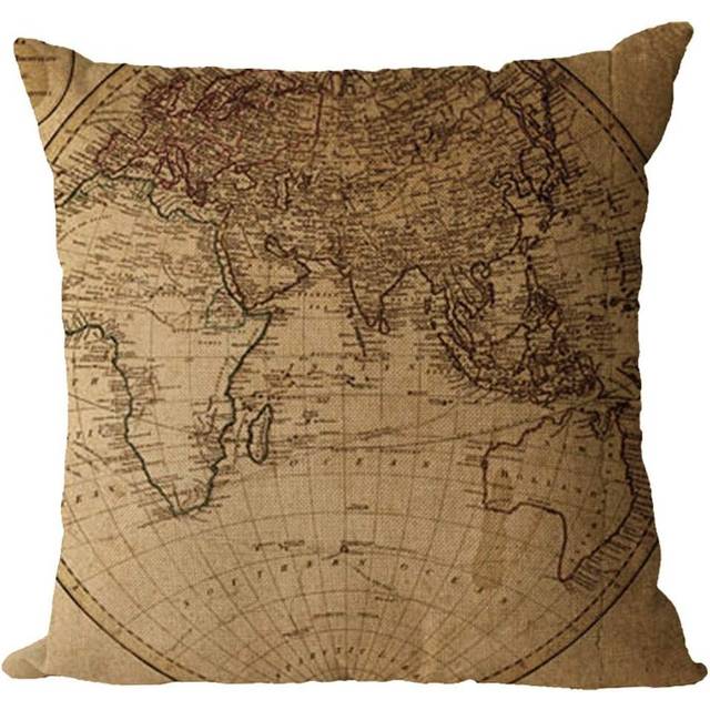 Vintage World Map Decorations Linen Throw Pillow Covers Home Decor Cushion Cover for Sofa Couch 18x18 Inch / 45x45 CM - 3#