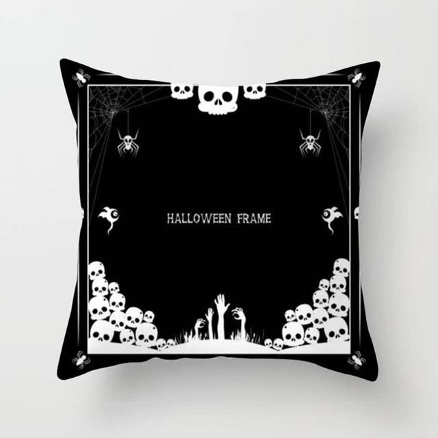 Halloween Cushion Covers,Black Ghost Skull Head Cushion Covers, Pumpkin Linen Cushion Cover, Throw Pillow Cases Sofa Halloween Decorations 45*45 #22