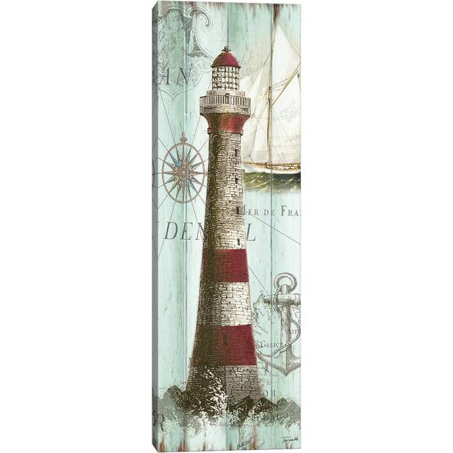 Antique La Mer Lighthouse Panel I by Tre Sorelle Studios - Wrapped Canvas Panoramic Graphic Art (30.48 cm H x 91.44 cm W x 1.91 cm D)