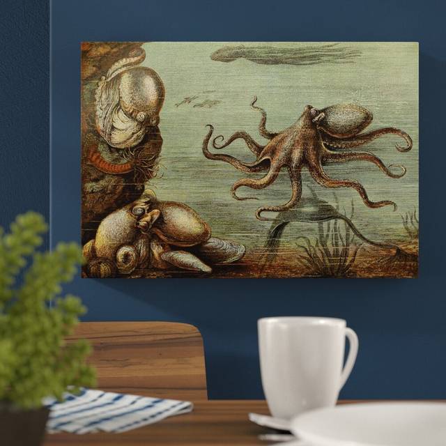Vintage Octopus Painting Print on Canvas (40cm H x 60cm W)