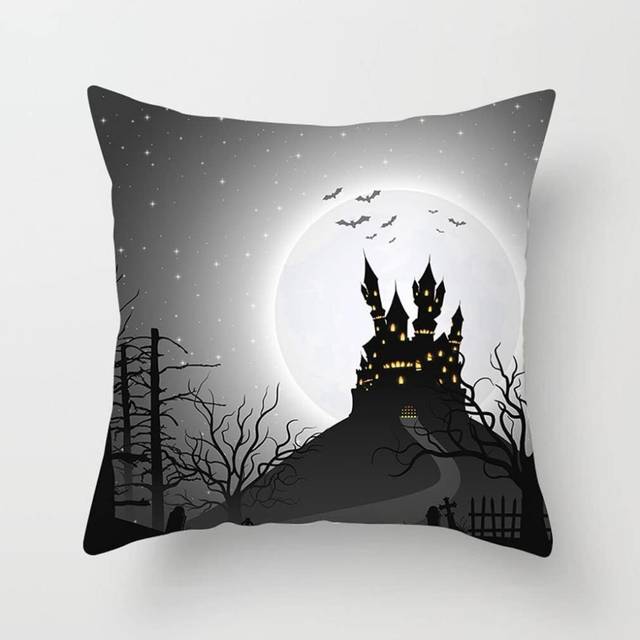 Halloween Cushion Covers,Black Ghost Skull Head Cushion Covers, Pumpkin Linen Cushion Cover, Throw Pillow Cases Sofa Halloween Decorations 45*45 #25