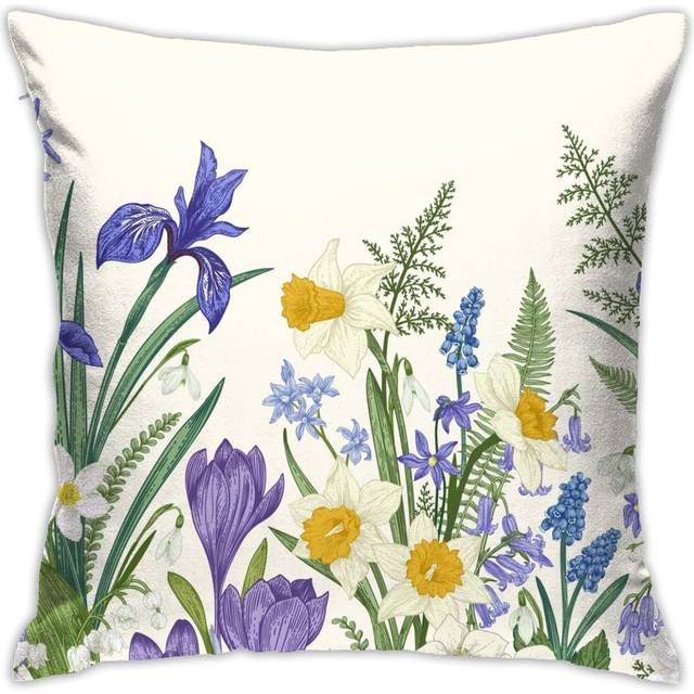 Spring Purple Flowers Botanical Cushion Case Stain Resistant Cushion Covers Anti Wrinkle Throw Pillow CoversLivingroom 45X45 Cm