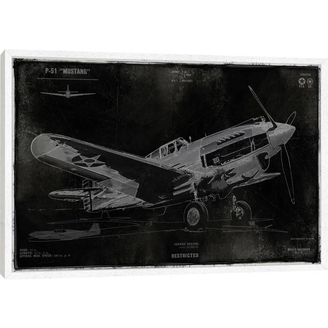 'Vintage War Plane' by Dylan Matthews - Picture Frame Graphic Art Print on Canvas - White Framed (101.6 cm H x 66.04 cm W)