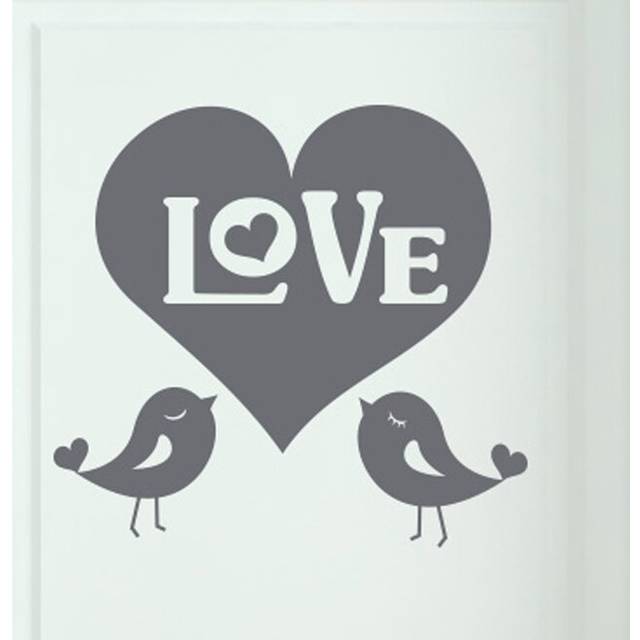 Big Love Heart with Two Cute Birds Door Room Wall Sticker - Grey (40cm H X 37cm W)