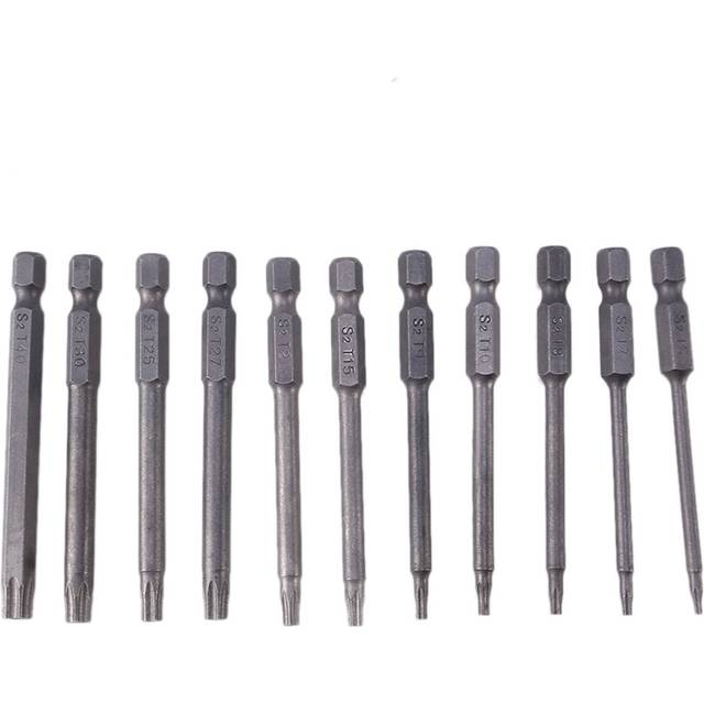 11Pcs 75Mm Magnetic S2 Steel Screwdriver Bits Hex Torx Head T6/T7/T8/T9/T10/T15/T20/T25/T27/T30/T40