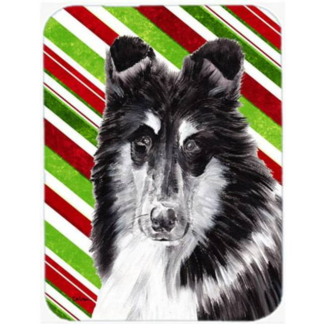 Black And White Collie Large Size Candy Cane Christmas Glass Cutting Board
