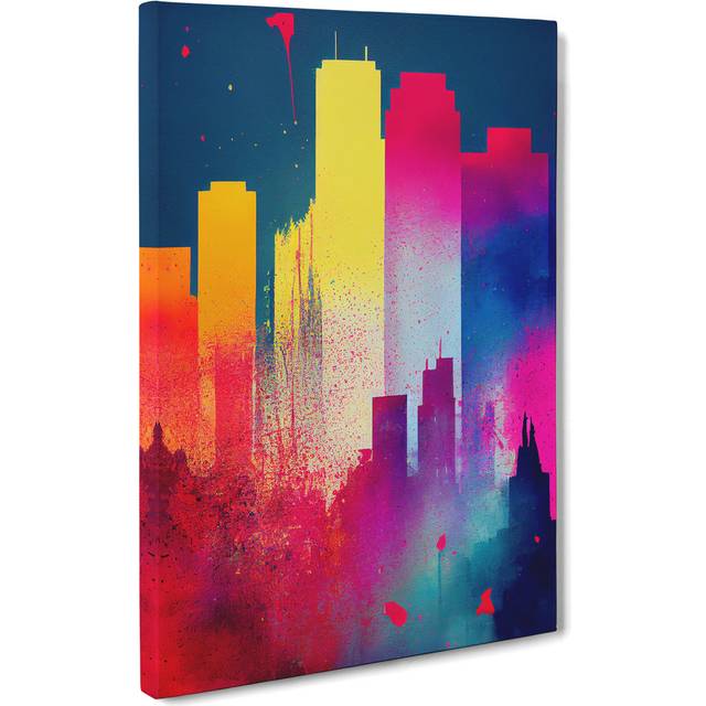 Painted City Skyline No.2 Abstract - Wrapped Canvas Graphic Art - Blue;Red;Yellow (50cm H x 35cm W x 3cm D)