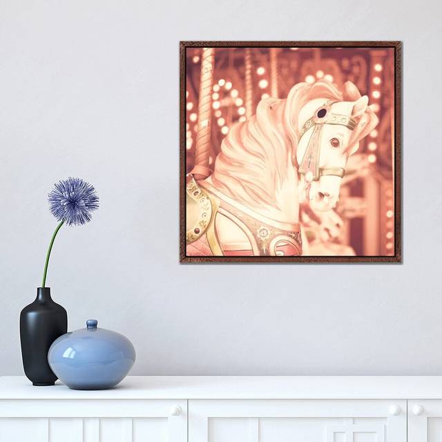 Blush Carousel Horse by Caroline Mint - Graphic Art Print on Canvas - Classic Brown Wood Framed (45.72cm H x 45.72cm W x 3.81cm D)