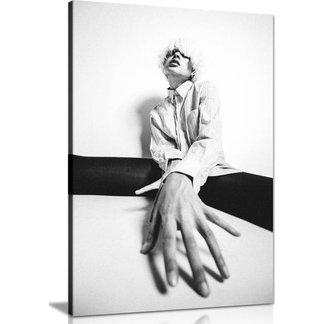 Panther Print Fine Art Prints Black & White Sitting Woman Fashion Portrait Artistic Framed Canvas Print, Pictures For Home Walls, Bedroom, Living Room (31cm H x 20cm W)