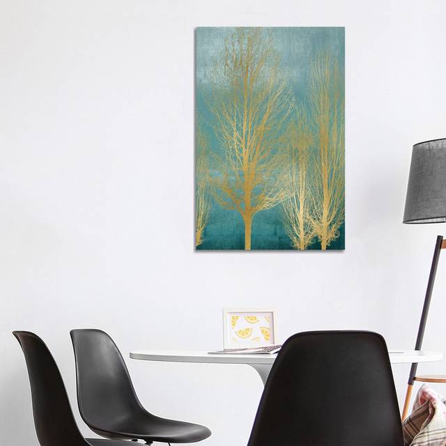 Gold Trees on Aqua Panel II by Kate Bennett - Wrapped Canvas Painting (101.6 cm H x 66.04 cm W x 1.91 cm D)