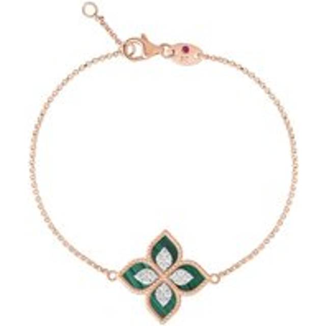 Roberto Coin Princess Flower 18ct Rose Gold Diamond Malachite Bracelet