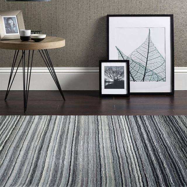 Modern Fine Stripes Grey Wool Rug - 80cm X 150cm