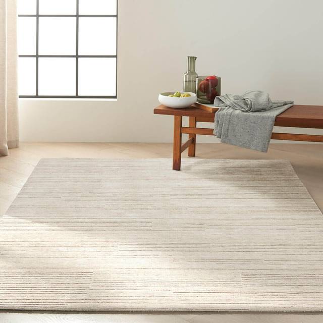 Calvin Klein Abyss Stripe Designer Rugs CK990 in Sand Beige - 274cm X 366cm