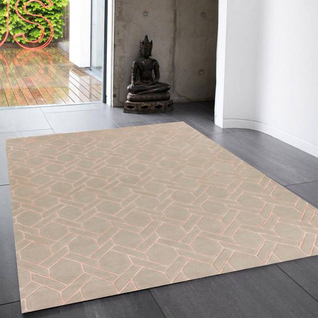 Nexus Fine Lines Silver/Pink Wool Rug  - 200cm X 290cm