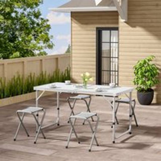 Outdoor Camping Table Chair Set Foldable Aluminum Pipe Picnic Furniture - Silvery / 120cm