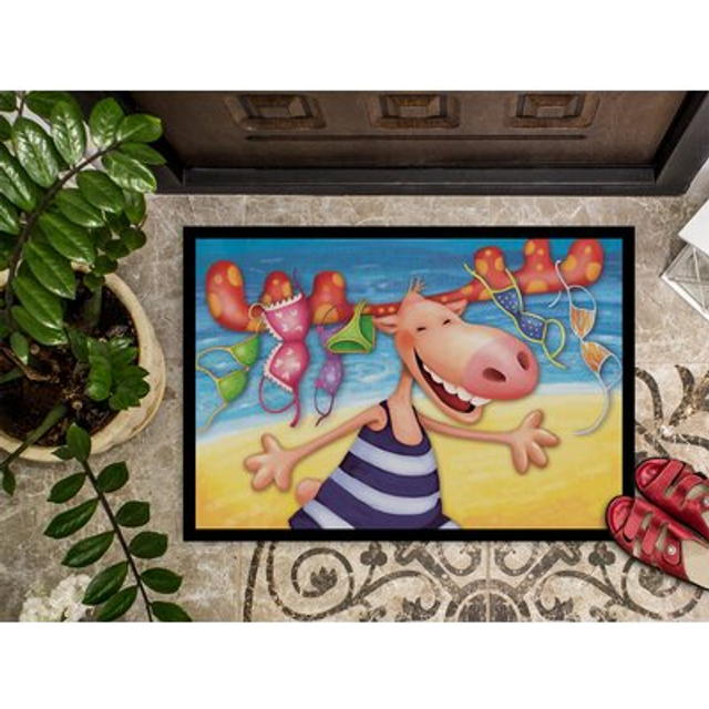 """""Caroline's Treasures Moose on the Beach Indoor or Outdoor Mat 18x27 APH0073MAT  18"""""""" x 27""""""""  Multicolor"""""