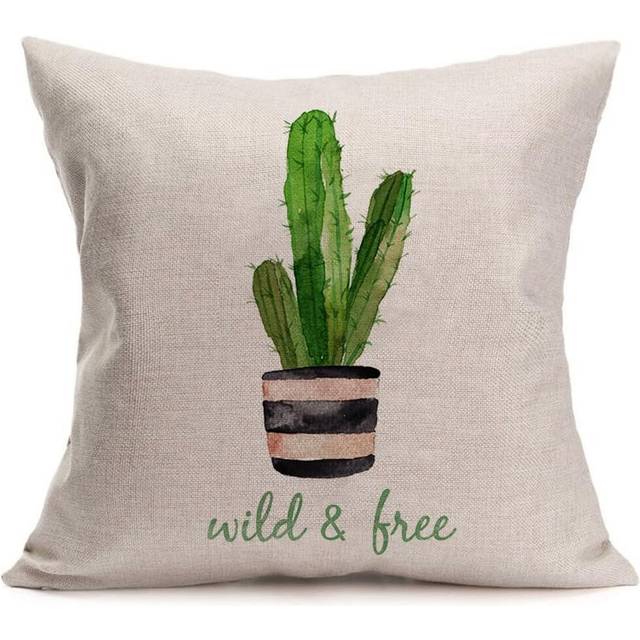 Succulents Cactus Pillow Covers Cotton Linen Quote Decorative Throw Pillow Case Cushion Cover 18X18 Inches (Wild & Free)