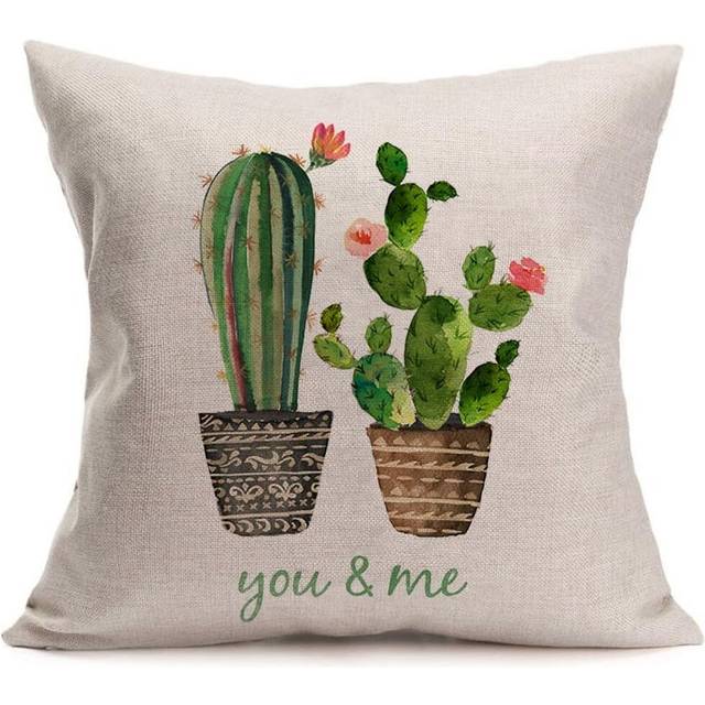 Succulents Cactus Pillow Covers Cotton Linen Words Decorative Throw Pillow Case Cushion Cover 18X18 Inches (You & Me)