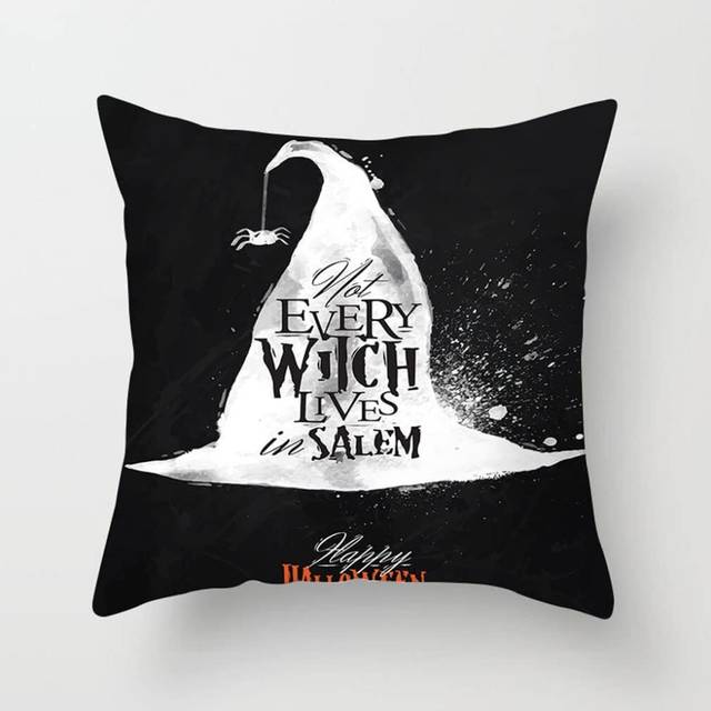 Halloween Cushion Covers,Black Ghost Skull Head Cushion Covers, Pumpkin Linen Cushion Cover, Throw Pillow Cases Sofa Halloween Decorations 45*45 #13