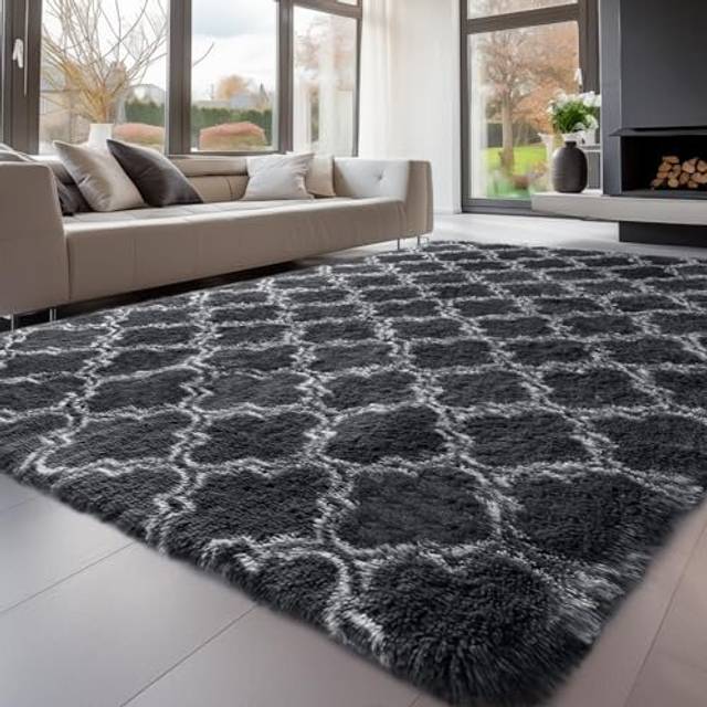 Rugs Living Room 120x160cm, Grey Area Rugs for Bedroom, Washable Anti Slip Extra Large Shaggy Soft Rug Fluffy Modern Floor Carpets Mat Beside Rugs for