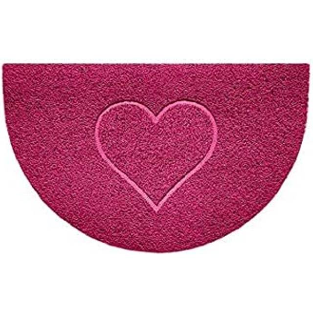 Embossed Halfmoon Half Circle Door Mat Dirt-Trapper Jet-Washable Doormat 70x44cm (Pink, HEART Shape) - Use Indoor or Sheltered Outdoor