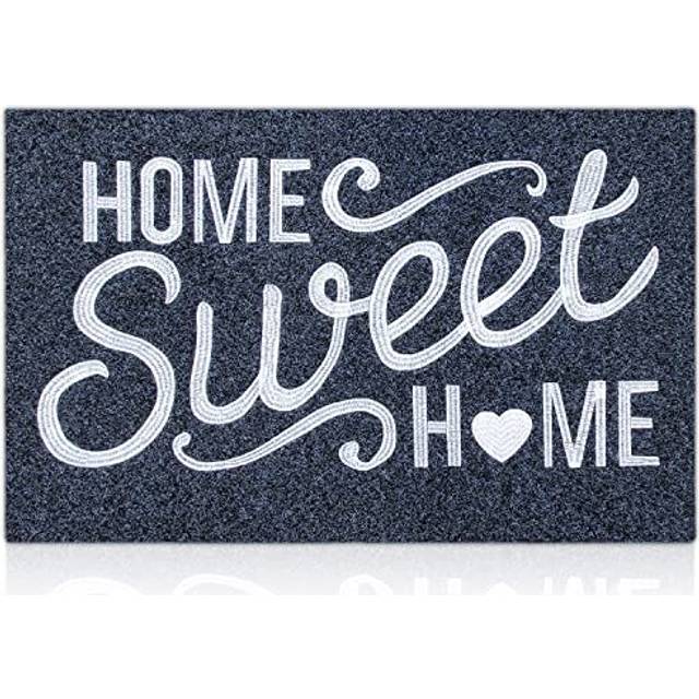 Home Sweet Home Door Mat with Non Slip Rubber Backing Outdoor Indoor Welcome Mat Ultra Absorb Mud Easy Clean Front Door Entrance Doormat Grey