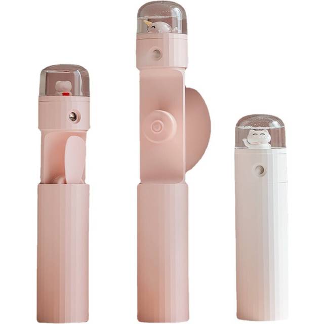 (Light Pink) 3 In 1 Multifunction Misting Fan USB Rechargeable Folding Night Light Travel Cooling Fan Cycling Fishing Camping Travel