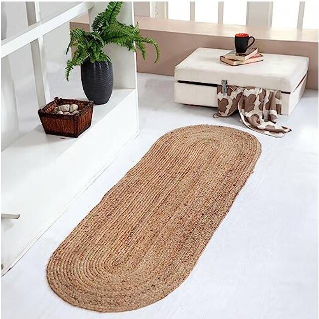 - DHAKA Jute Area Rug | 100% Natural Fiber | Hand Woven | Ethical Trade | Eco-Friendly (Oval - 60 x 120 cm)