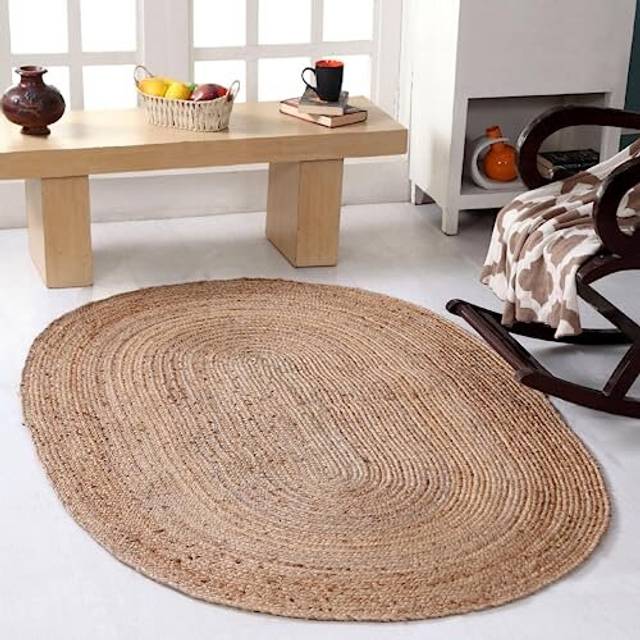 - DHAKA Jute Area Rug | 100% Natural Fiber | Hand Woven | Ethical Trade | Eco-Friendly (Oval - 60 x 90 cm)