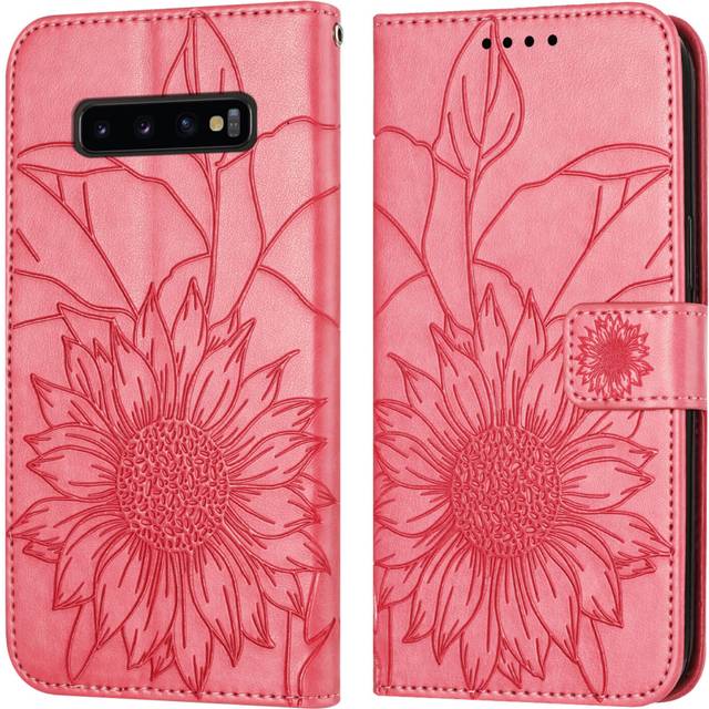 For Samsung Galaxy S10 Plus Wallet Case,3 Credit Card Slot ID Card Holder,PU Leather Flip Case,Rose Red