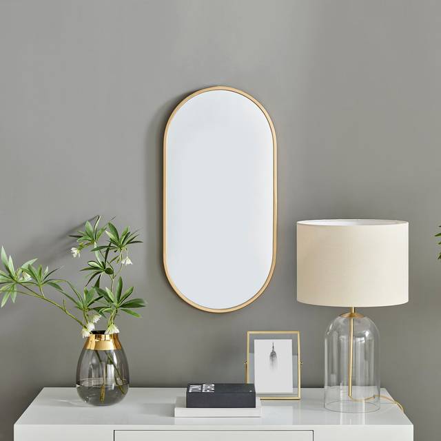 Roush Oval Shaped Metal Frame Mirror Simple Modern Design - Gold (101.6cm H X 203.2cm W X 6.35cm D)