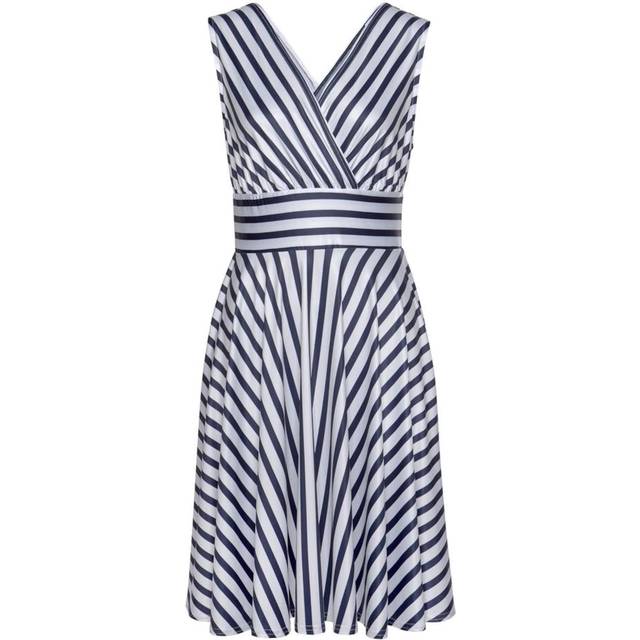 LASCANA V Neck Mock Wrap Stripe Dress - Navy Stripe
