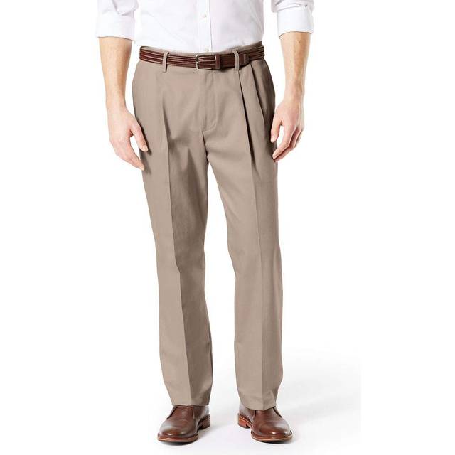 Dockers Men's Classic Fit Signature Khaki Lux Cotton Stretch Pants-Pleated (Regular and Big & Tall)  Timberwolf  46W x 30L