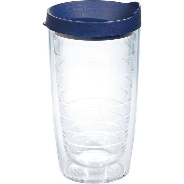 Tervis Clear & Colorful Lidded Made in USA Double Walled Insulated Tumbler Travel Cup Keeps Drinks Cold & Hot  16oz  Navy Lid