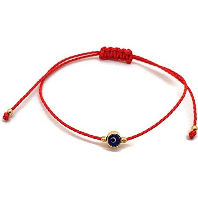 MYSTIC JEWELS by Dalia Red Thread Bracelet, Blue Rotating Turkish Eye for Good Luck, Plastic (Red)