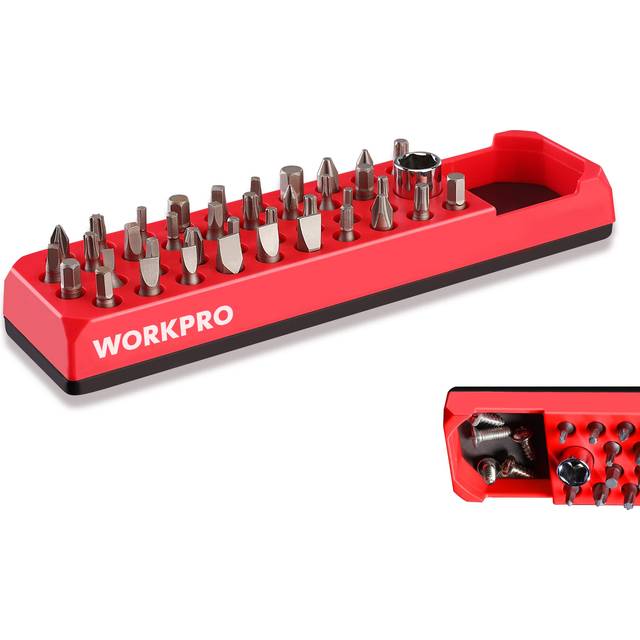 WORKPRO Bit Organizer Magnetic Bit Holder Hexagonal Driver Bit Holder Holds 39 Pieces with Strong Magnetic Base for Bit Storage Sold (Bits Separately) red