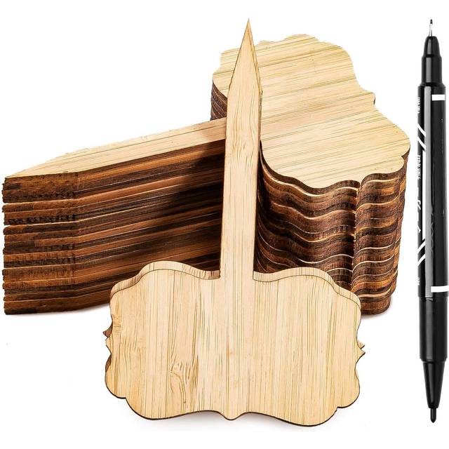 Whaline 60Pcs Bamboo Plant Labels with 1 Marker Pen Eco-Friendly T-Type Wooden Plant Sign Tags Wood Garden Markers Decorative Garden Tags for Seed Pot