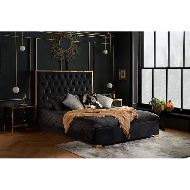Black King Size Bed Frame Chelsea Upholstered Headboard 150cm 5FT Fabric