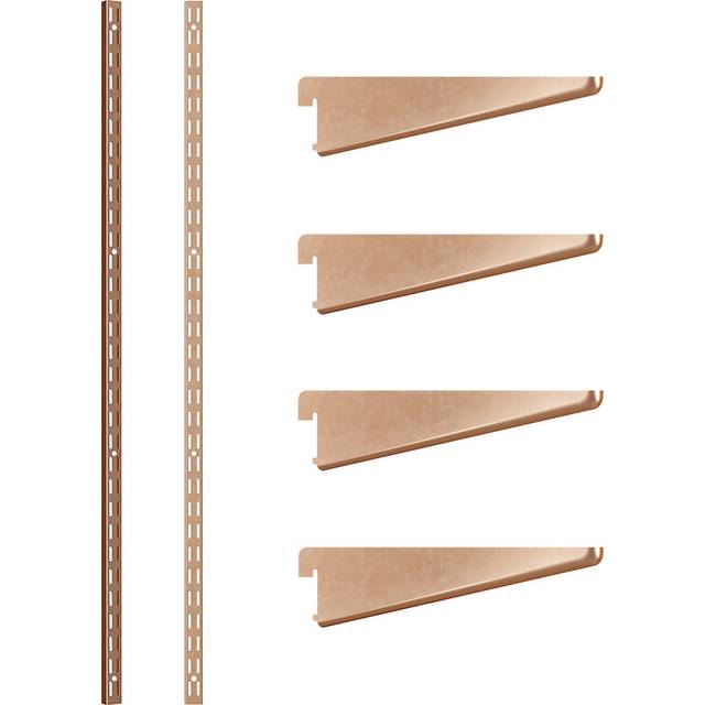 Rothley Twin Slot Shelving Kit In Bright Copper 4 Inch Brackets And 48 Inch Uprights