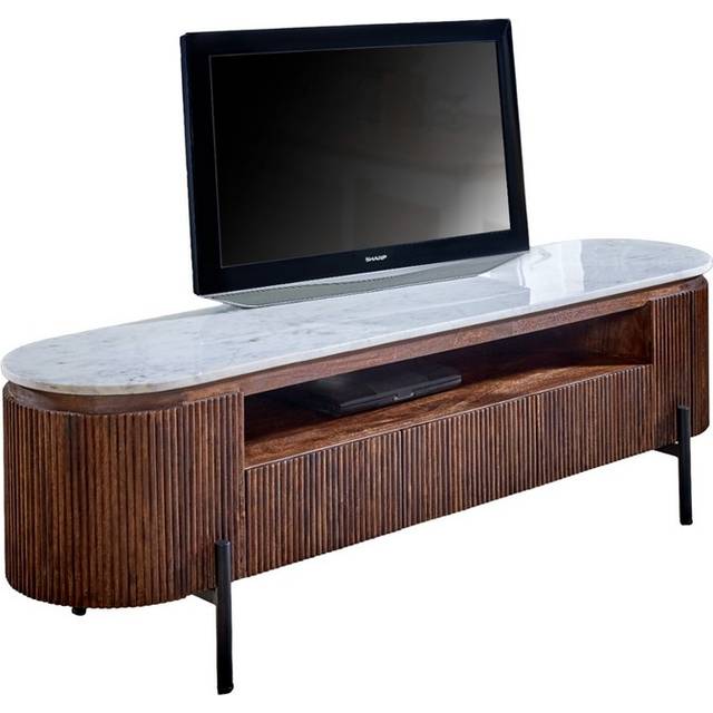 Brooklyn Opal 2 Door 3 Drawer Single Shelf Marble Top Mango Wood TV Unit - Brown