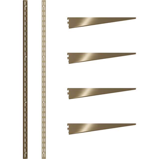 Rothley Antique Brass Twin Slot Shelving Kit 10.5 inch Brackets and 48 inch Uprights - Gold - 135 x 7 x 11cm